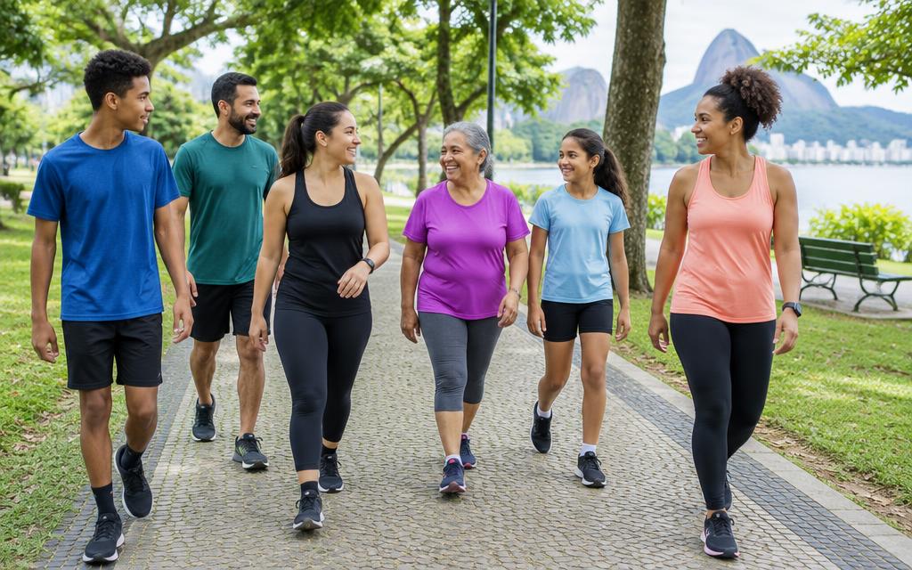 Participantes em um evento esportivo ao ar livre